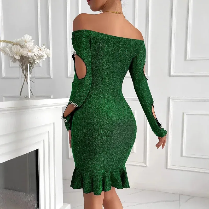 

2025 yiyi2025yiyiParty Green Sexy Club Sequin Hollow Out Women Elegant Luxury Bodycon Birthday Party Dress Wedding Evening Pr