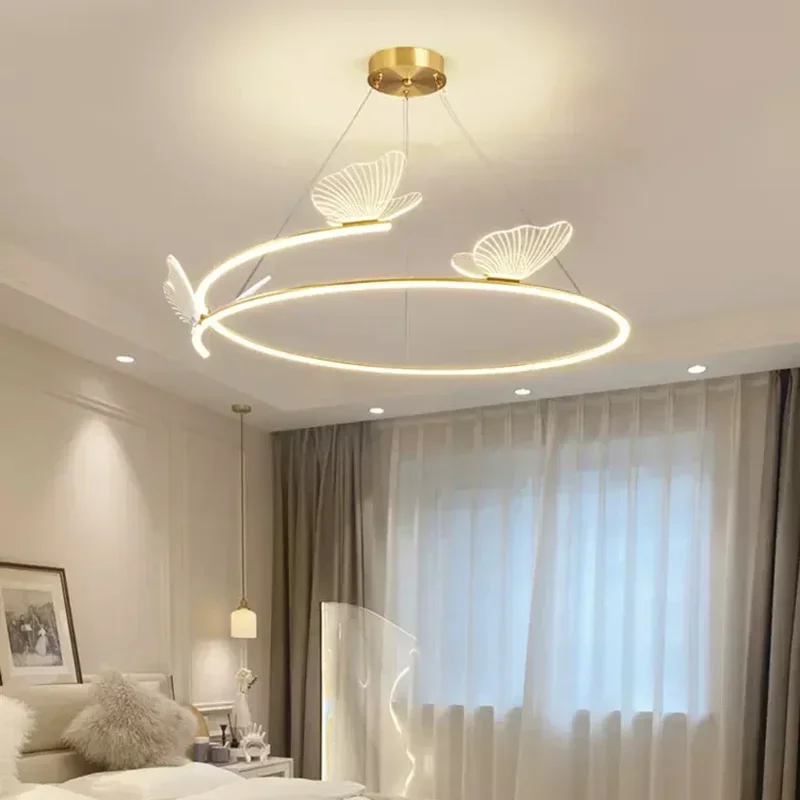 Imagem -04 - Round Led Hanging Lamp For Living Room Modern Butterfly Chandelier Criatividade Pendant Light Minimalista Home Decoration Moda