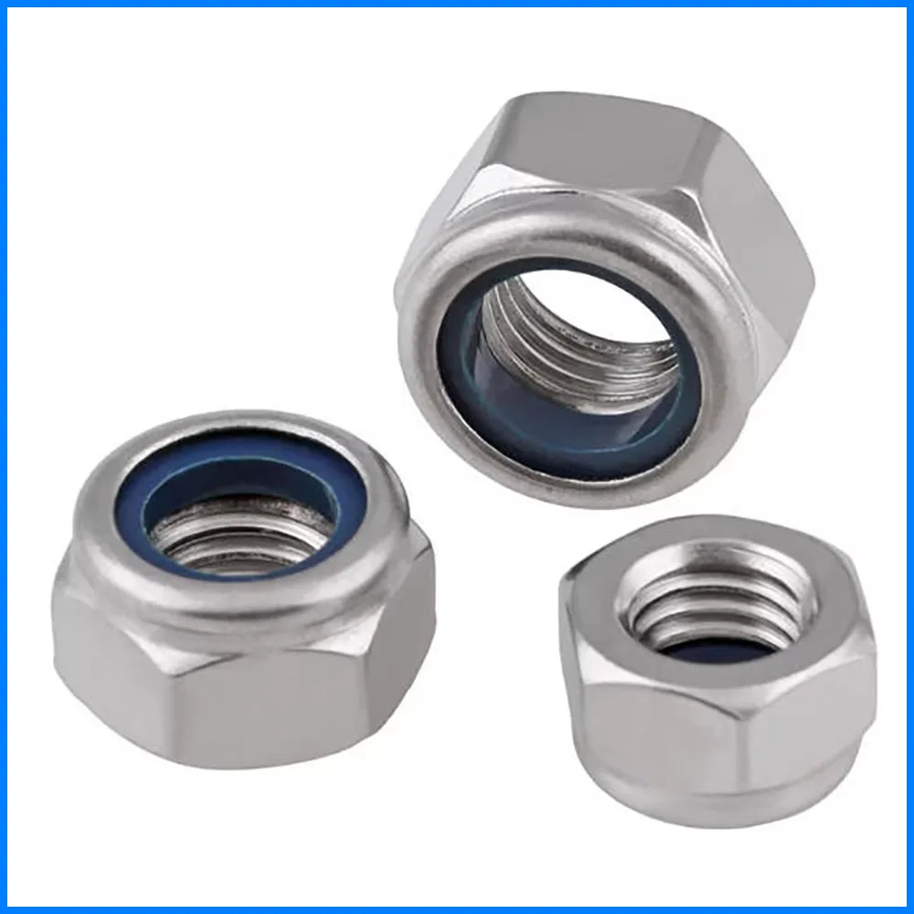 304 Stainless Steel locking Nut Anti Ioosening Nylon Hexagonal Anti Slip Self-Iocking Screw Cap M3M4M5M6M8M10M12