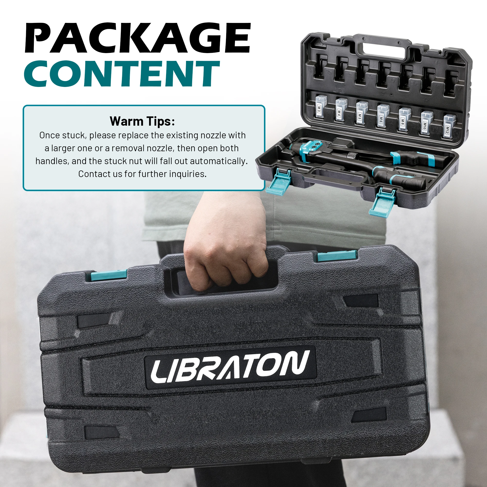 Libraton 16 "جوز برْشام أداة مجموعة اليد جوزة برْشام بندقية مع 68 قطعة برشام المكسرات 7 قطعة مماسك متري قابلة للتبديل لإصلاح المنزل #6