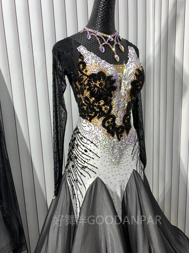 GOODANPAR Nieuwe Standaard Ballroom Dans Jurk Vrouwen Meisjes Competitie Kostuum Lycra Wals Podium lange mouw