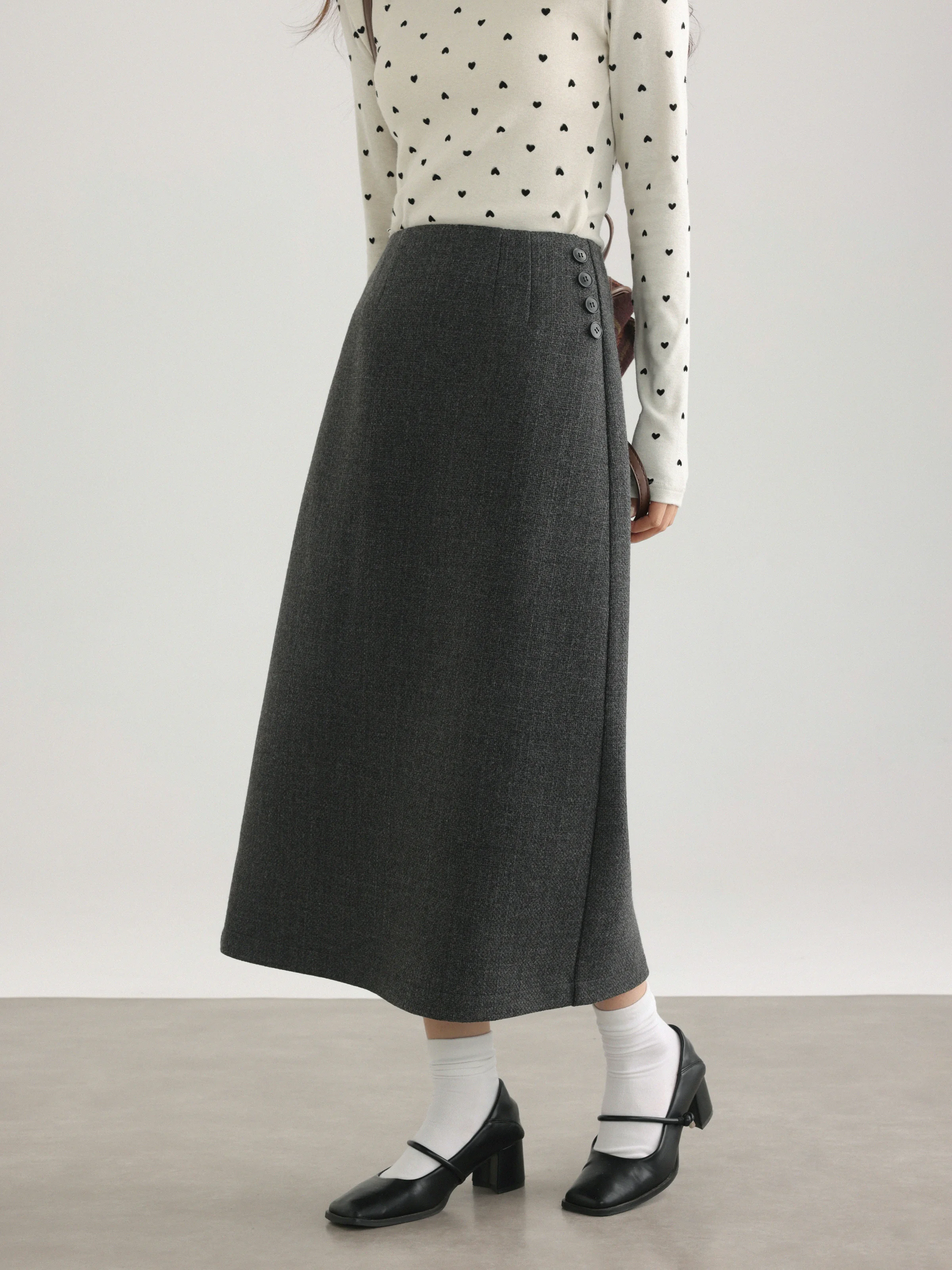 High Waist Straight Midi Skirt Women A-Line Split Skirt School Style Wool-Like Long Skirt Lady Warm Winter Chic Style Outfit