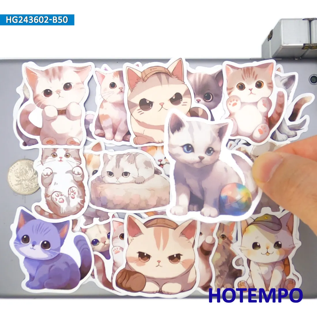 20/30/50Pieces, Cute Cat Stickers, Colorful Watercolor Art Painting, Cartoon Animals, for DIY Creative Decoration, Funny Sticker