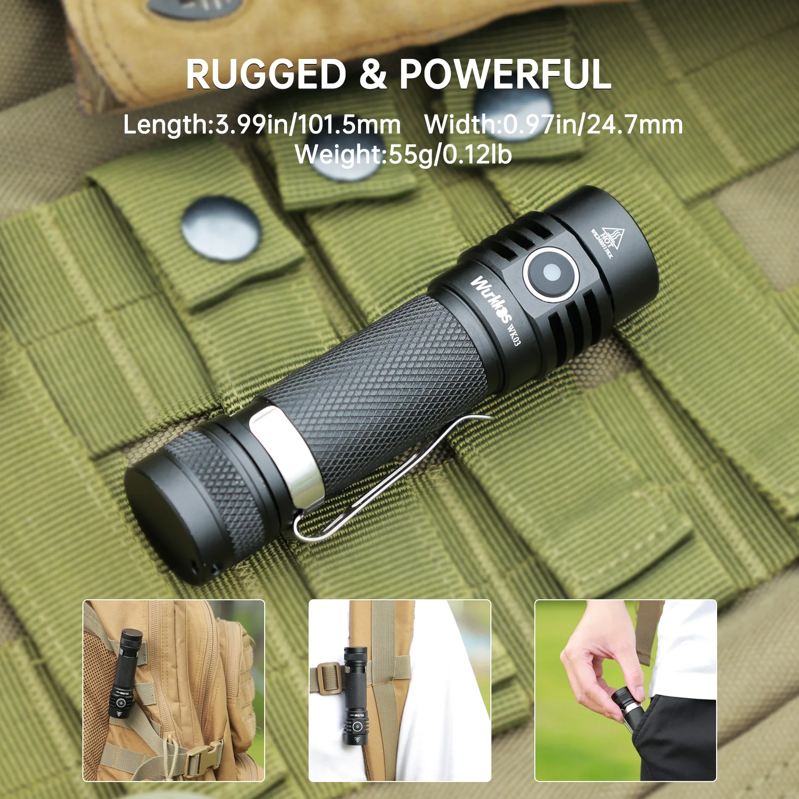 Wurkkos TLF Golden WK03 18650 Flashlight Nichia 519A 5000K 1200lm USB C Rechargeable Extra Magnetic Tail Cap