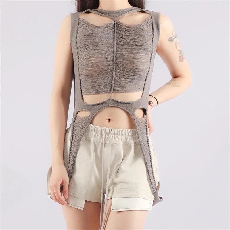 

Women's vest New elastic slim fit round neck sleeveless top for summer 2025 Irregular hollow Women's corset Tank top y2k T-shirt