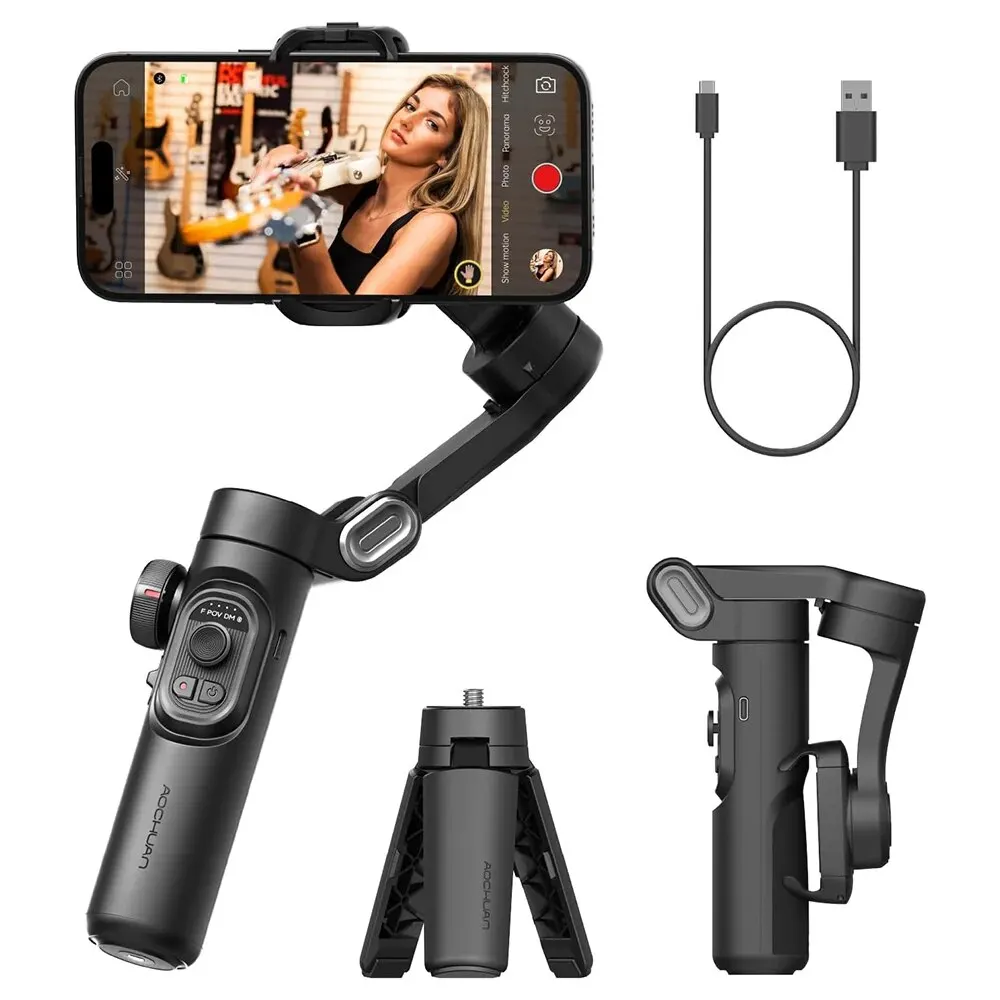 AOCHUAN 3-assige handheld gimbal stabilisator SmartXE voor smartphones, iPhone, Android, AI gezichtsherkenning, Tk Vlog