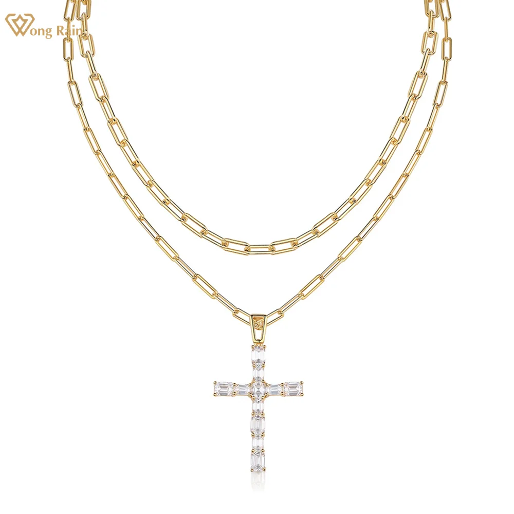 

Wong Rain 925 Sterling Silver VVS1 3EX D Color Real Moissanite Diamond Gems Cross Pendant Necklace Fine Jewelry GRA Wholesale