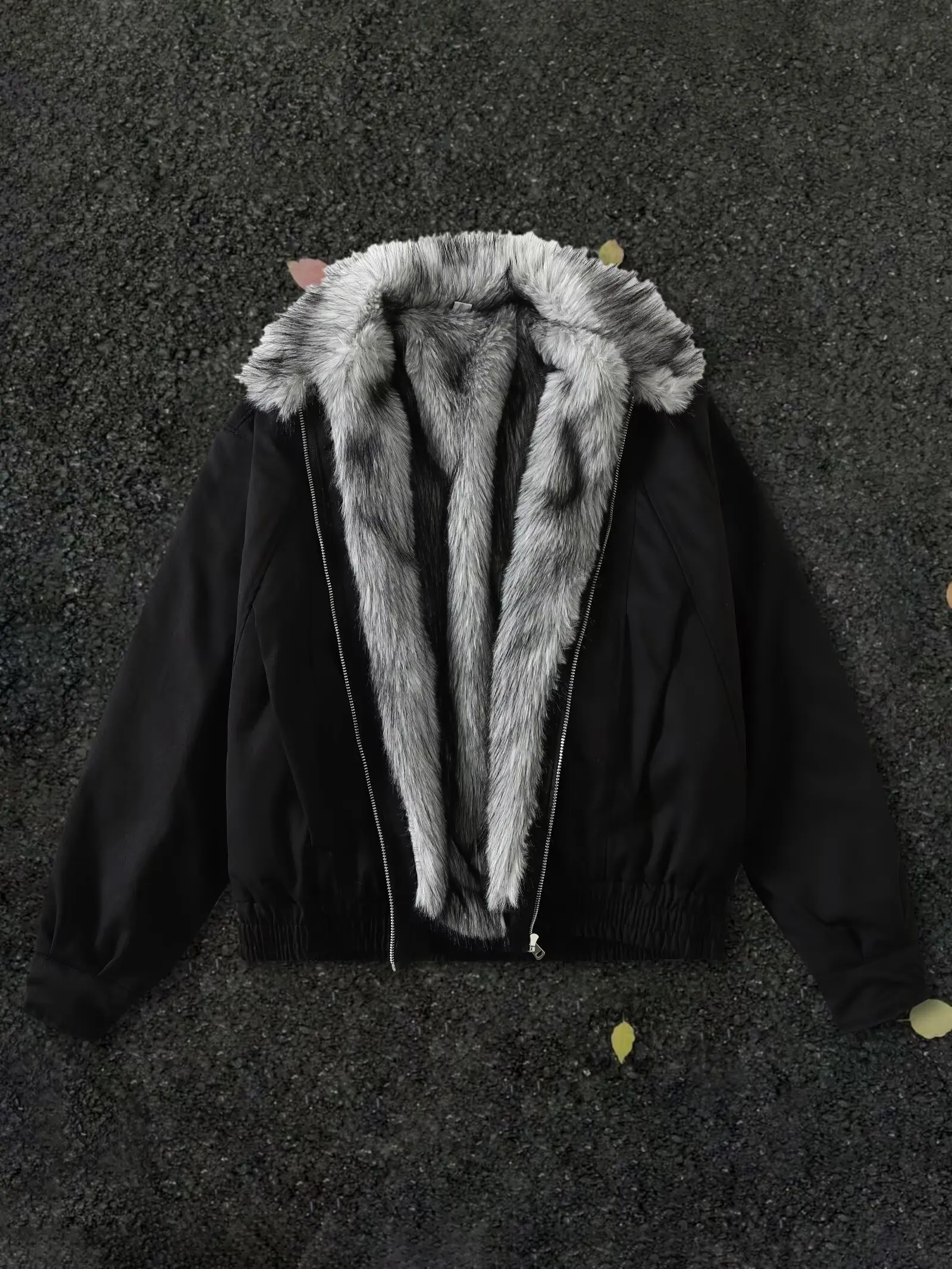 

Y2K American Black Gothic Retro Wool Collar Thickened Cotton Jacket Fashion Punk Vintage Streetwear Loose Casual Jackets