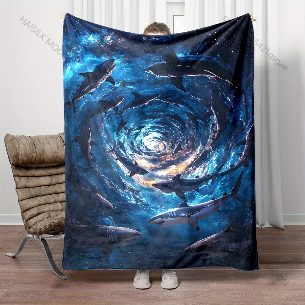 Multiple sizes Sharks surround deep sea vortex print blanket adult children warm for home travel soft and comfortable blanket