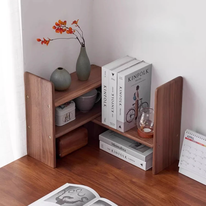 Walnut Wood Extended Desk Organizer Multi-Tier Office Bookshelf Minimalist Wooden Storage Shelf