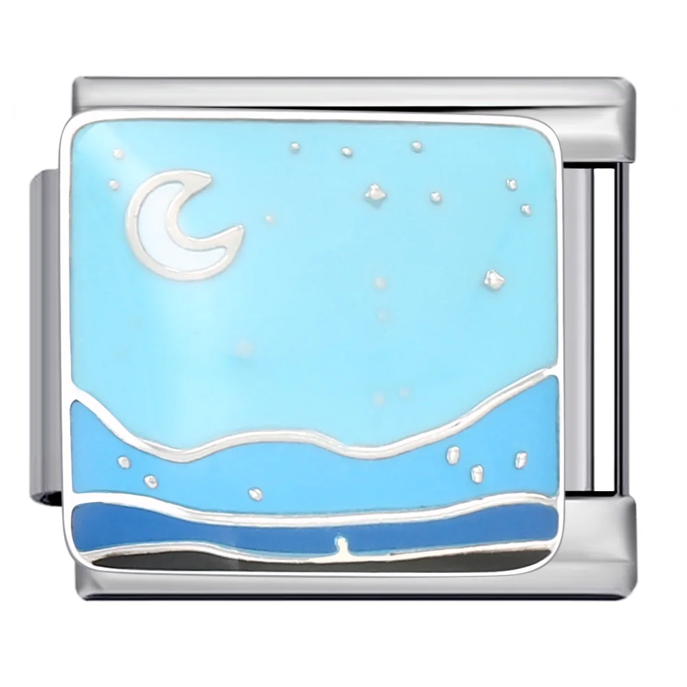 GEMOSA Classic fashion Blue Series Ocean Beach Whale Italian Charm Link Fit 9mm Stainless Steel Bracelets DIY Making Beads