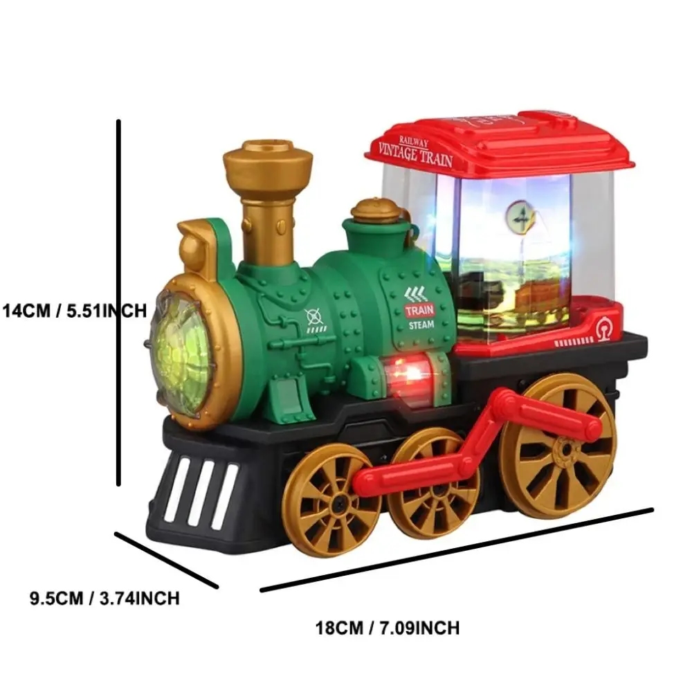 Juguete de tren de vapor eléctrico Bump and Go con sonido de luz de pulverización, camiones Retro, locomotora de vapor, motor de vapor eléctrico para niños y niñas