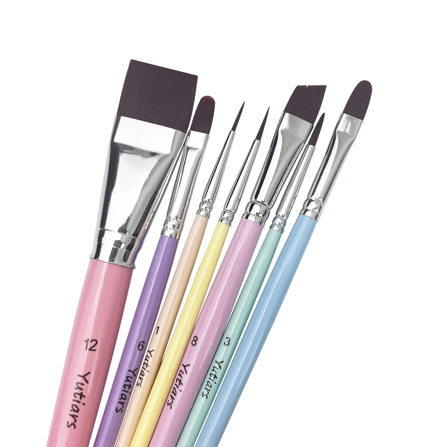 7PCS Face and Body Painting Brush Set with Flat Angled Filbert and Liner Brushes for Festival Makeup Floral Art and Detailing