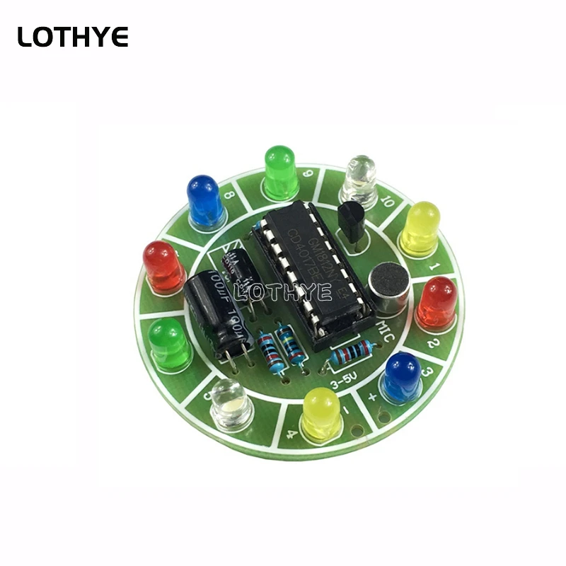 CD4017 Colorful voice activated rotating LED light kit DIY Electronic Kit Parts Soldering Kit Electronic Training fun welding