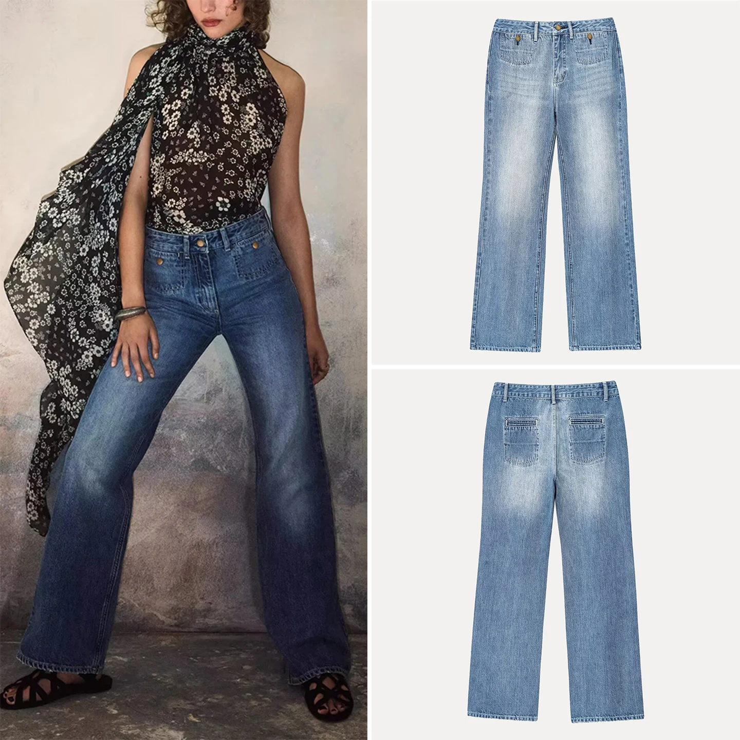 

Casual Wide Leg Denim Jeans Faionable Ele Summer New Women's Clothing Z High Waist Long Pants Adult Loose Fit