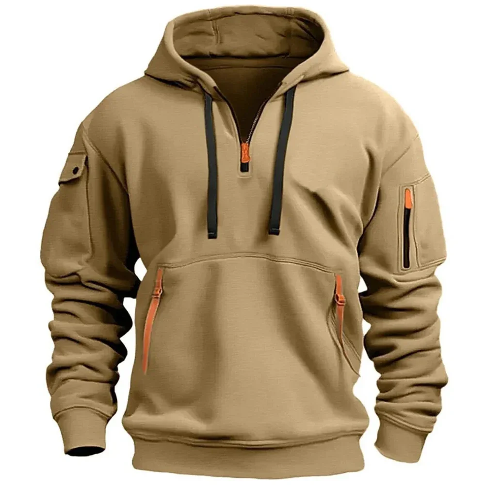 2025 New Multi Pocket Zipper Fleece Hooded Casual Shirt for Men and Women Solid Color Loose Pullover Fashion Sweatshirt top