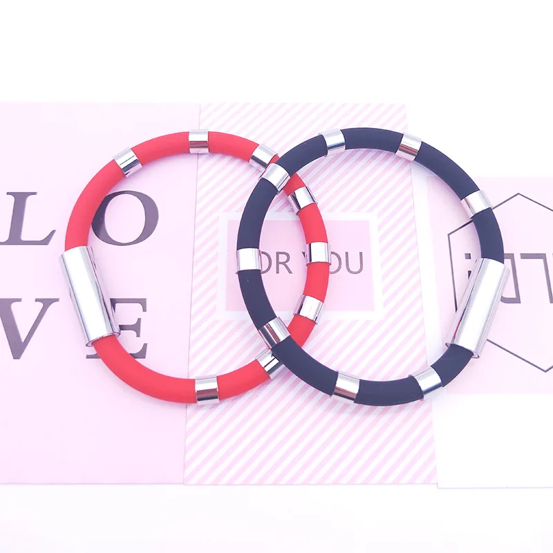 Pulseras deportivas de iones de equilibrio energético, correa de muñeca antiestática multicolor, pulsera de silicona de acero inoxidable para amantes