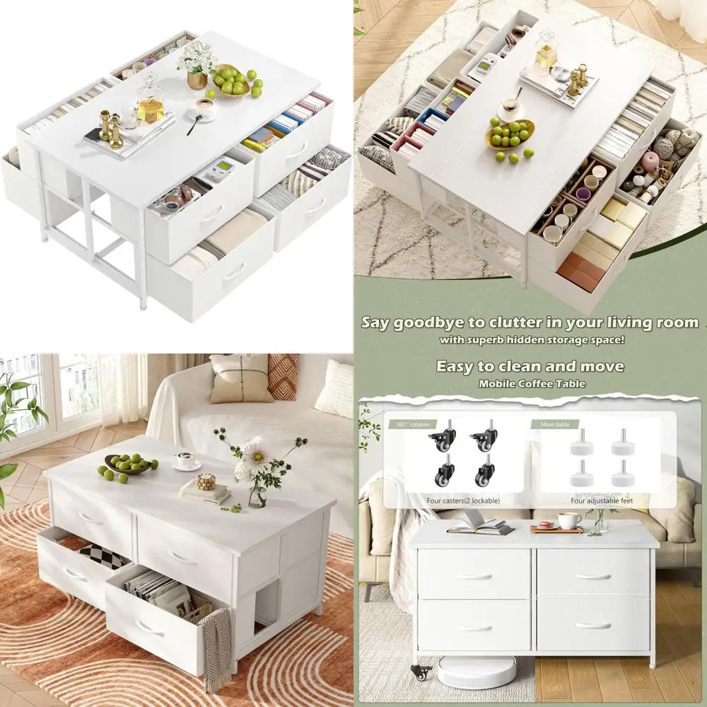 

Современный журнальный столик для гостиной с тканевым ящиком для хранения и большим скрытым пространством