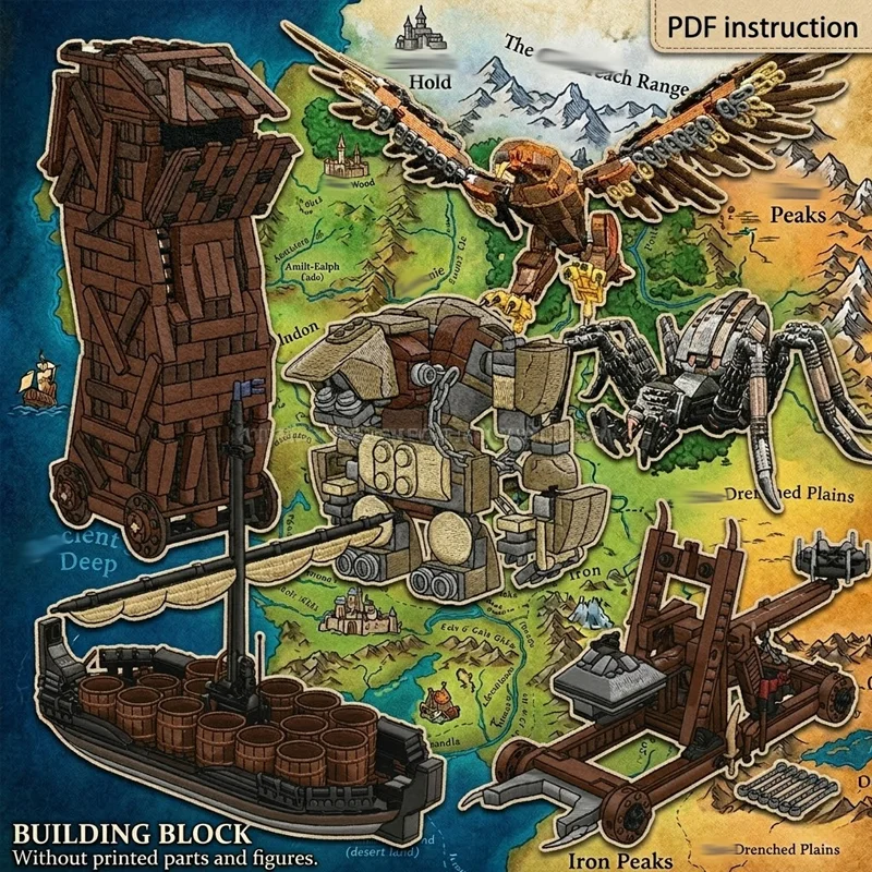 

Строительные блоки - Средневековая осадочная башня, Гигантский орёл и паук, Фигурки троллей из пещер, Эпическая модель военной сцены в стиле фэнтези, совместимая с 10237 9473//