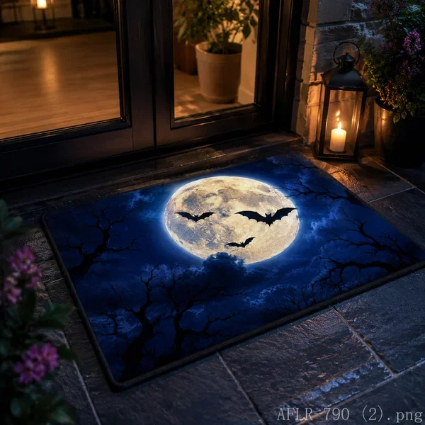 VIKAMA Red Moon Castle Halloween Doormat Non Slip Indoor Outdoor Rug Gothic Spooky Front Entrance Welcome Door Mat