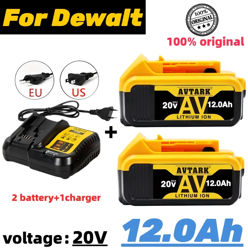 3C certified Original 12Ah for Dewalt 20V Power Tool Batteries DCB200 DCB184 DCB203 DCB20520 Volt Replacement Li-ion Battery