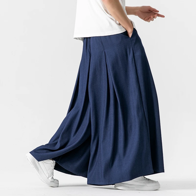 Streetwear Men Wide Leg Pants Harajuku Cotton Linen Harem Pants Male Casual Vintage Baggy Men Trousers Jogger Large Size 5XL