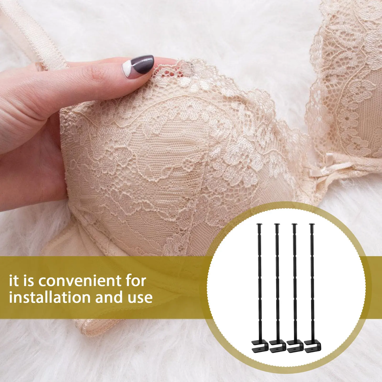 4Pcs Square Tube Beam Compatible Hanging Rods Iron Hooks for Bra Underwear Clothing Display Closet Retail Shop Kitchen Organizer