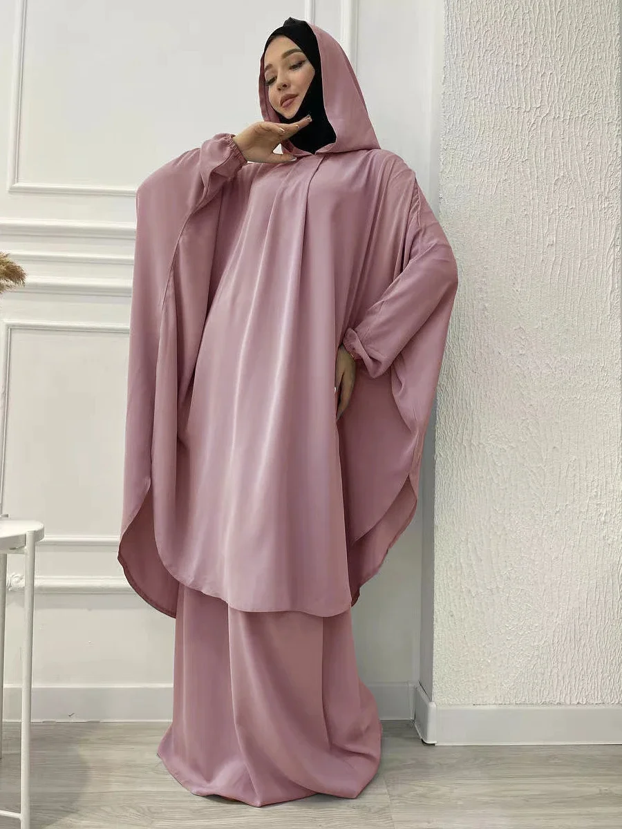 イード祈り衣服ドレス女性 2 点セットロングキマールニダフード付きトップスカートイスラム教徒パーティーカフタン Jalabiya カフタンラマダン 2025