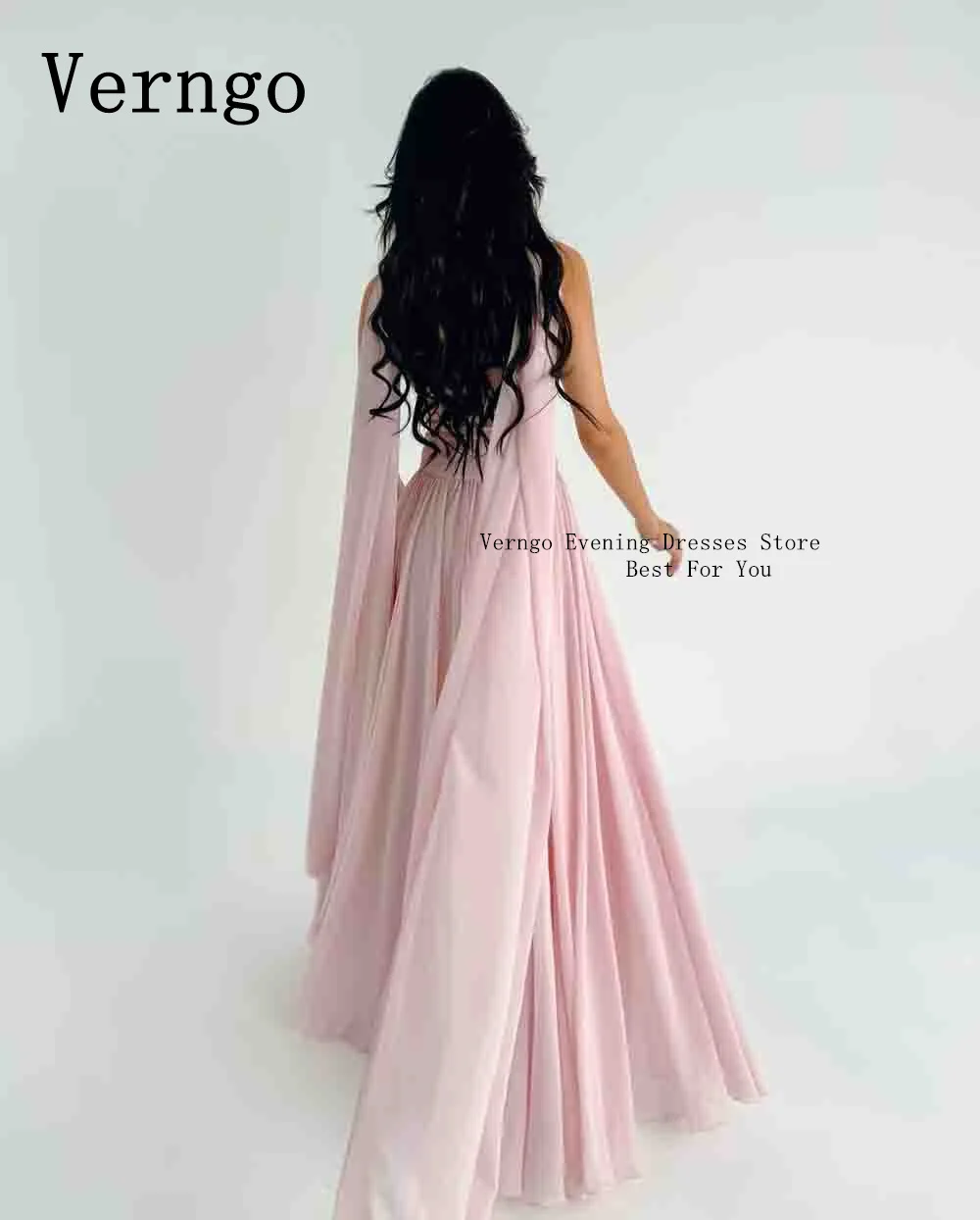 Verngo Blush Pink Chiffon Prom Gowns With Cape Strapless A Line Evening Dress For Women Simple Elegant Prom Party Dress