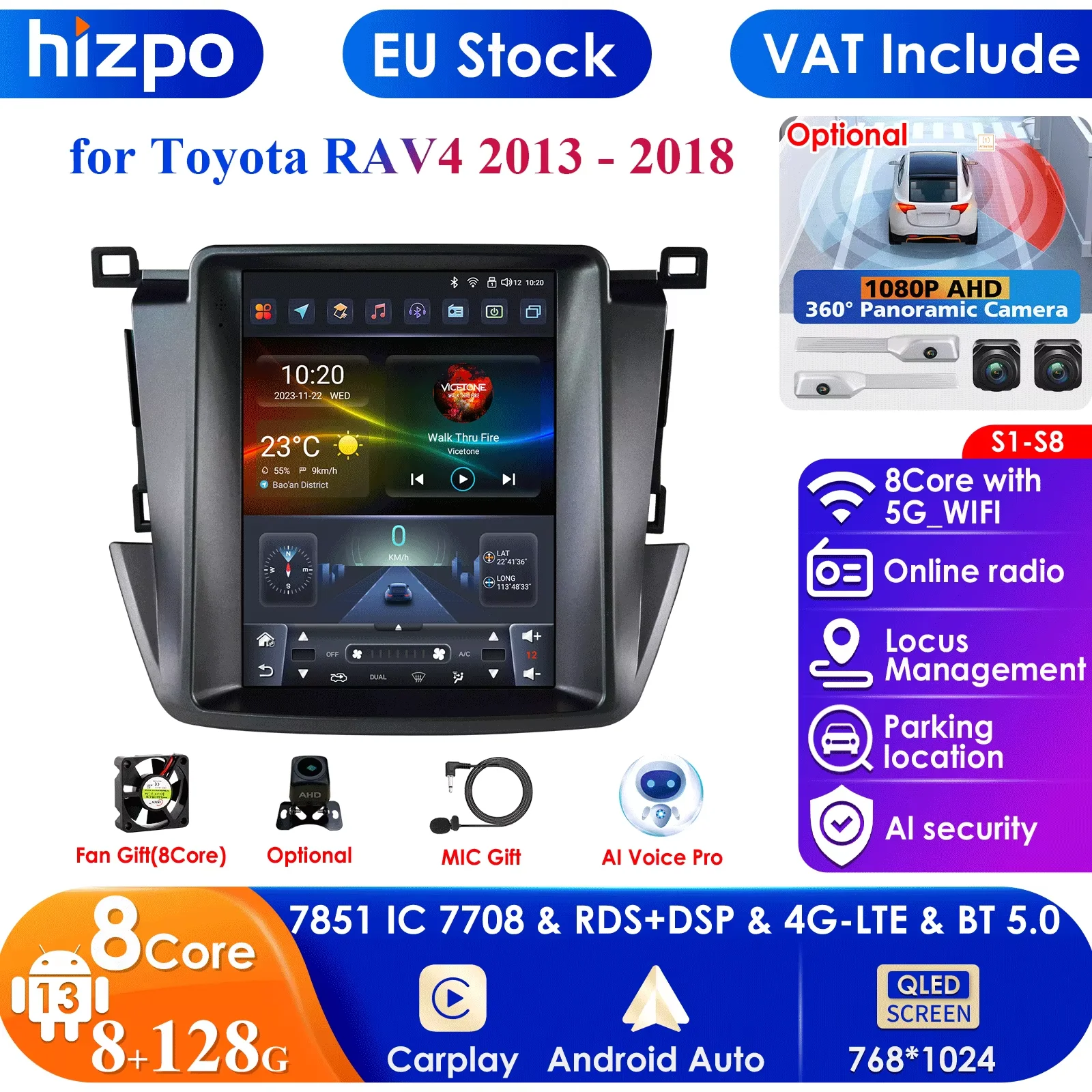 9.7 Tesla Style 4G Wireless Carplay Android Auto Car Radio Multimedia for Toyota RAV4 2013 -2018 Video Intelligent Player Screen