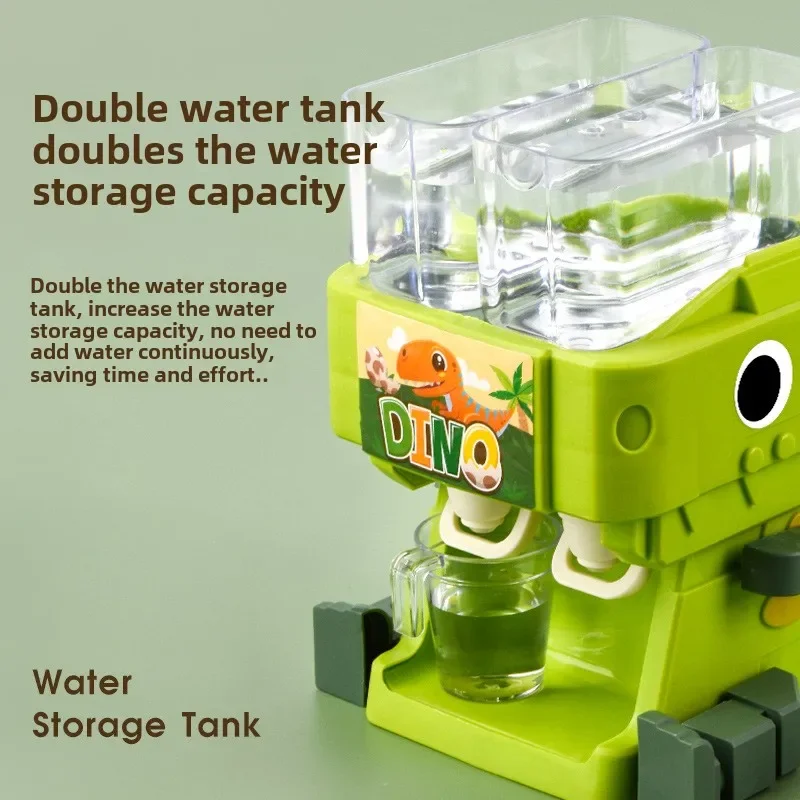 Children Dinosaur Dual Water Dispenser Toy with Cute Pink Blue Cold/Warm Water Juice Drinking Fountain Simulation Kitchen Toys