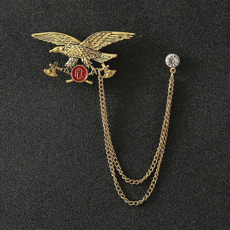 Koreanische Kristall Quaste Kette Broschen Tier Adler Anstecknadeln Drachen Abzeichen Vintage Schmuck Herren Anzug Kragen Pin Zubehör – Detail 3