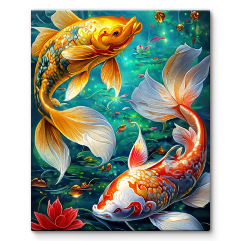 

SDOYUNO Paint By Numbers Goldfish Koi Animal Diy Crafts Watercolor Paint Brushes Markers Kits Oil Drawing Living Room Decoration