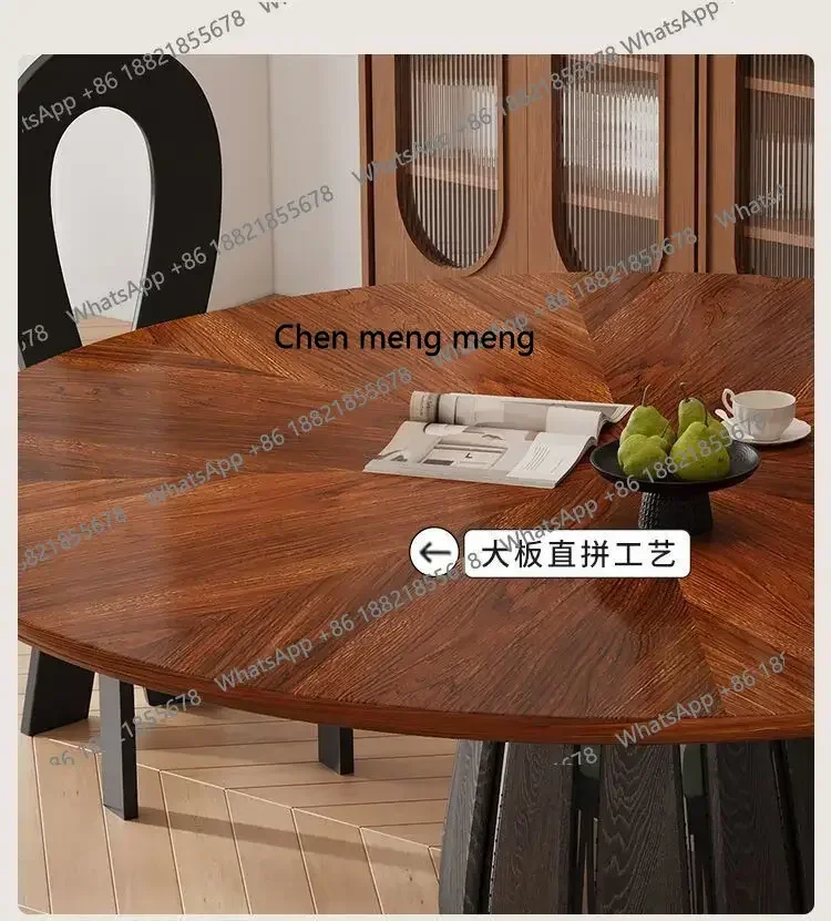 중세 스타일, 원목 식탁과 의자 원형 테이블 고급 가정용 소형 아파트, 회전판이 있는 복고풍 H