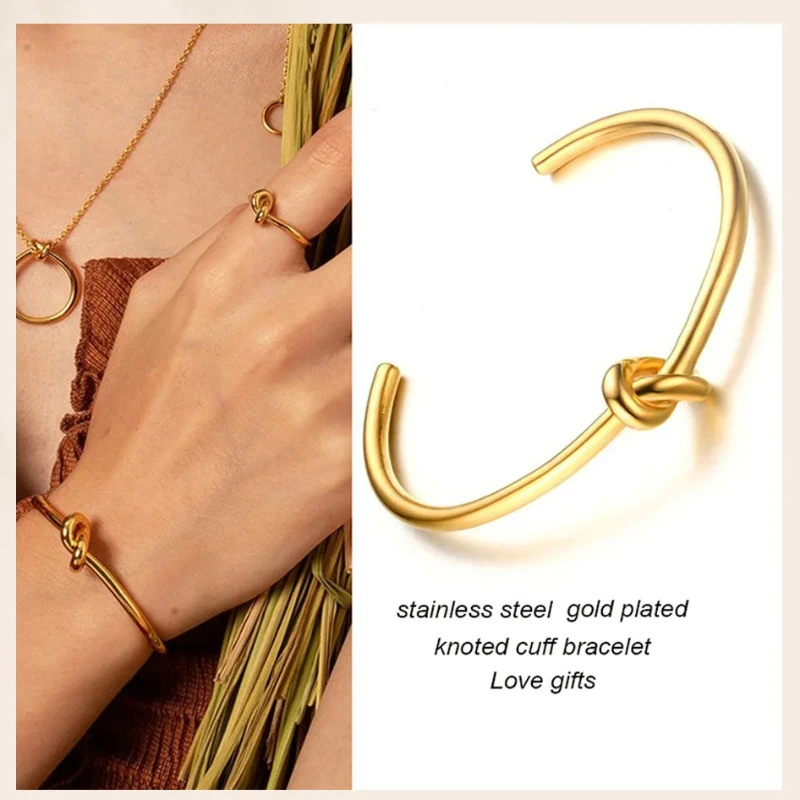 Trendy Round Circular Open Knot Cuff Bangle Bracelets For Women Elegant GoldColor Jewelry Noeud Armband Pulseiras