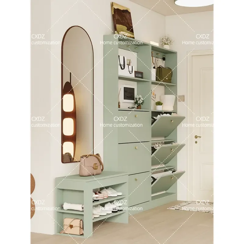 Nordic Style Shoe Cabinet Narrow Entryway Storage Unit Wall Mounted Entrance Organizer for Small Apartment Door to Door