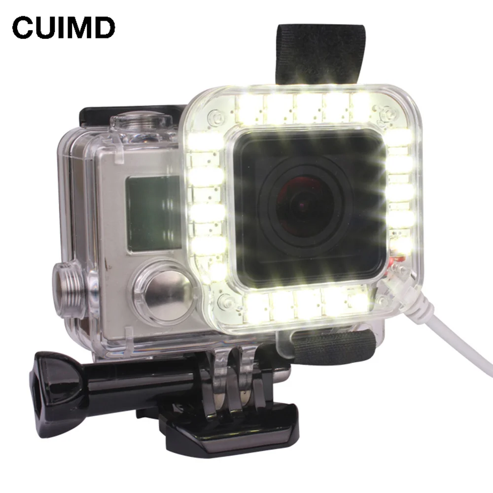 USB 20 LED Action Camera Lens Ring Shooting Nightshot Flash Fill Light Lamp for GoPro Hero 4 3+ 3 Waterproof Housing Case