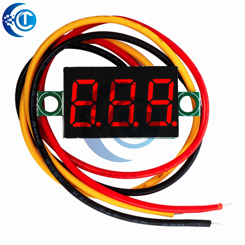 1 peça voltímetro digital de 0,36 polegadas: display vermelho, verde, azul, dc 0v-100v, 3 dígitos, medidor de painel de tensão de 3 linhas display led colorido