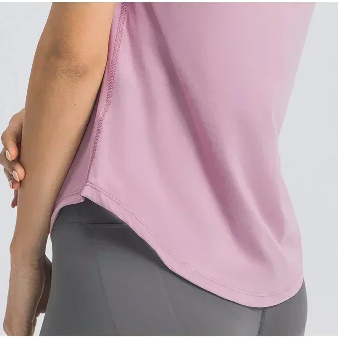 Camisa de ioga solta de limão para mulheres, manga curta, respirável, corrida, blusa esportiva, bainha curvada, casual, elástica, secagem rápida, roupa fitness