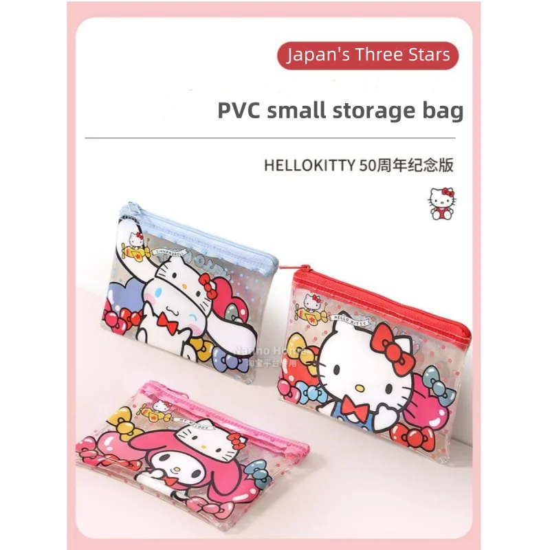 

Sanrio hello kitty 50th anniversary card holder cute transparent zipper bag kuromi girls coin purse storage anime birthday gift