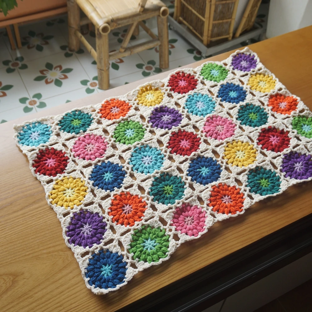 Handmade Crochet Blanket Tablecloths granny square throw Seat Cushion home Decor Coaster Mat Pad  80X60cm