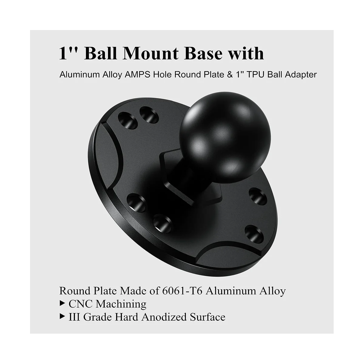 1Inch Ball Mount Base with Aluminum Alloy AMPS Hole Round Plate & 1Inch TPU Ball Adapter for RAM