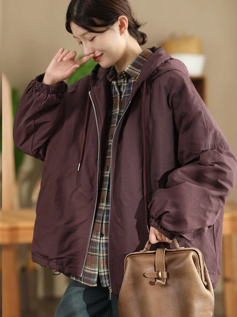 

Thiened Cotton Jaet Winter Warm Coat Dstring Hooded Zipper Closure Long Sve Loose Fit Commute Sle Faionable Cot...