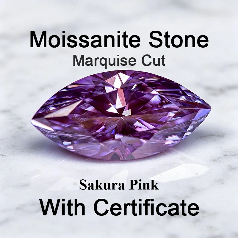 Moissanite Stone Marquise Cut Sakura Pink Color Charms Gemstone for DIY Jewelry Making Pass Diamond Tester with Certificate