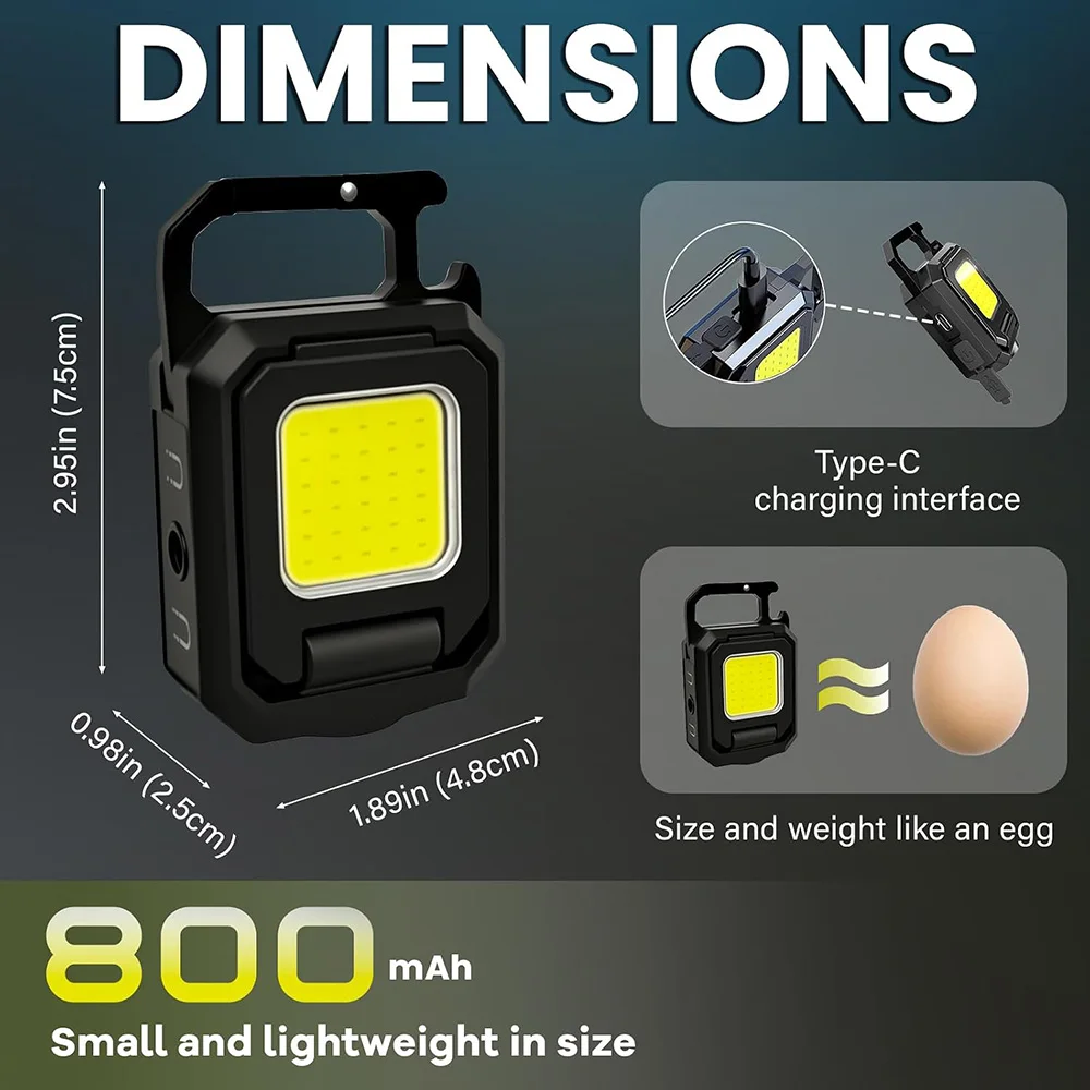 Mini LED Flashlight Keychain Light Double COB Lights USB Rechargeable Foldable Portable Light For