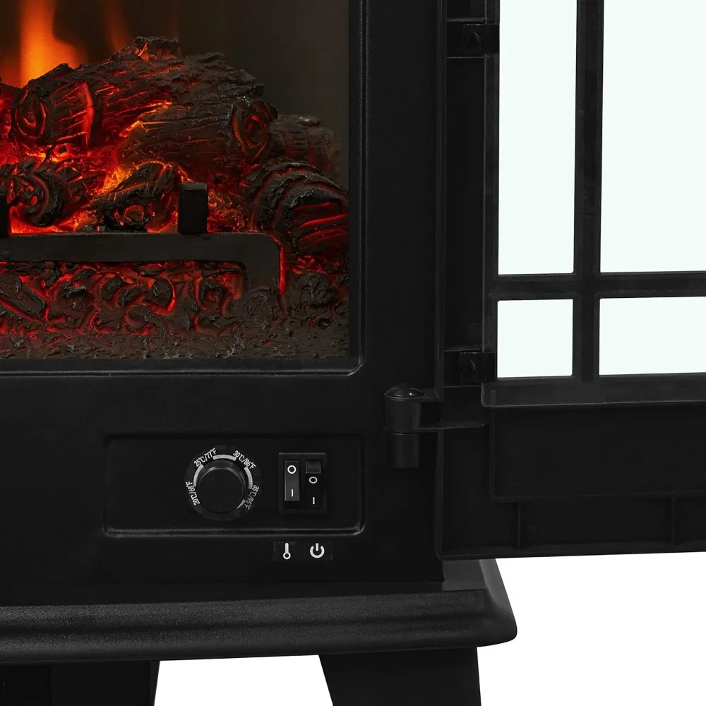 Stove Electric Fireplace - Freestanding with Adjustable Thermostat, Auto Shut-Off, Fire Pit