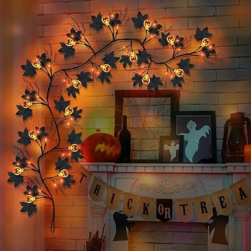 

Pumpkin & Maple Leaves Halloween String Lights: Artificial Leaf LED Light Strings – Festive Fall Home Decor & Party Supplies