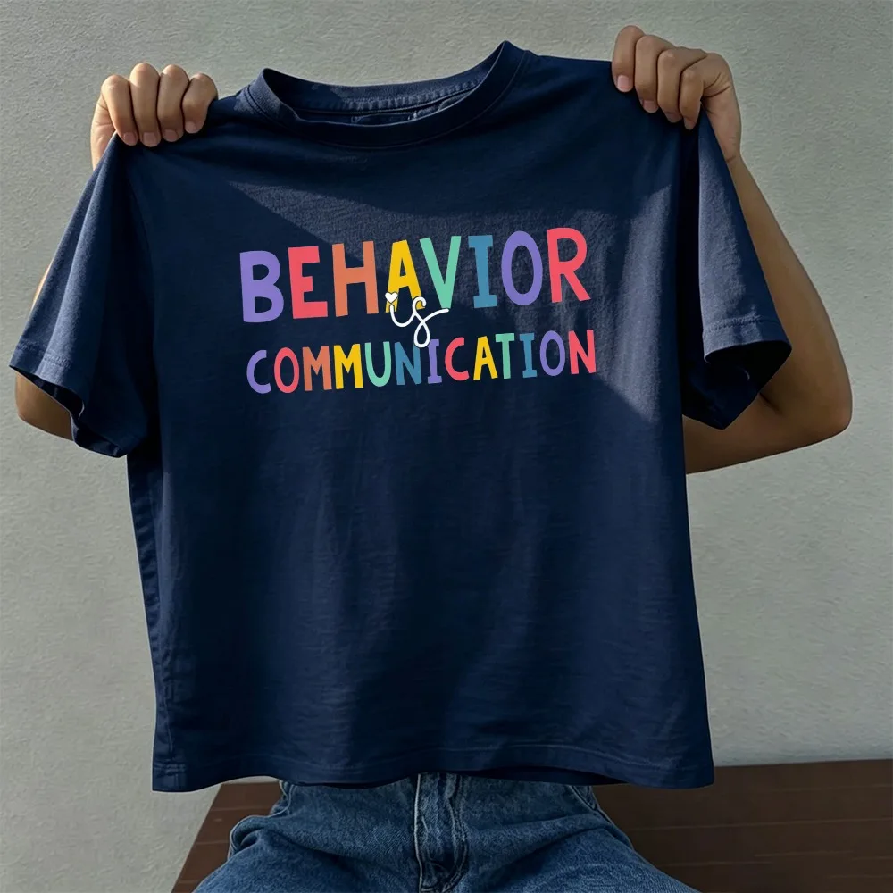 Colorful Behavior & Communication Letter Print Men T Shirt Cotton ABA Therapist Speech Teacher Casual Daily Graphic Tee Top