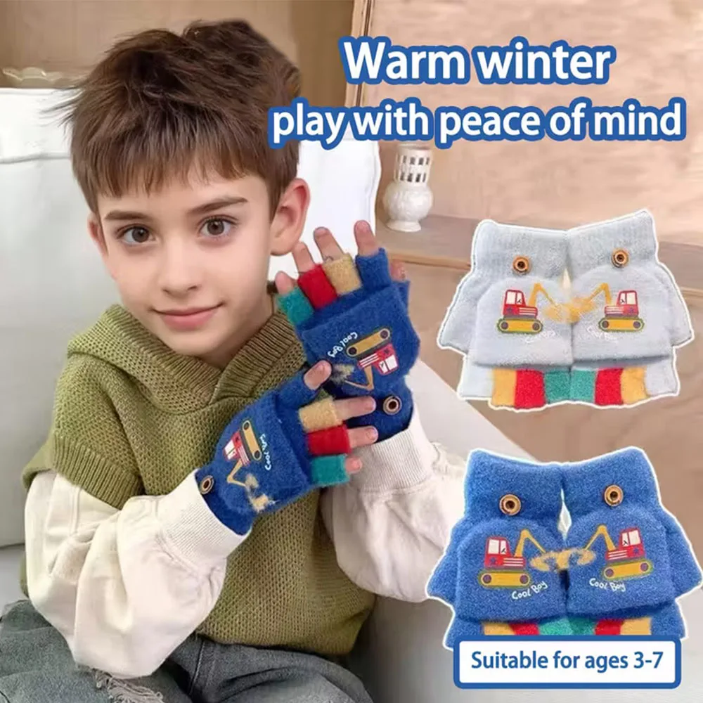 

Вязаные перчатки с милым мультяшным экскаватором для мальчиков и девочек от 2 до 6 лет — мягкие теплые зимние игровые перчатки с дизайном строительной техники