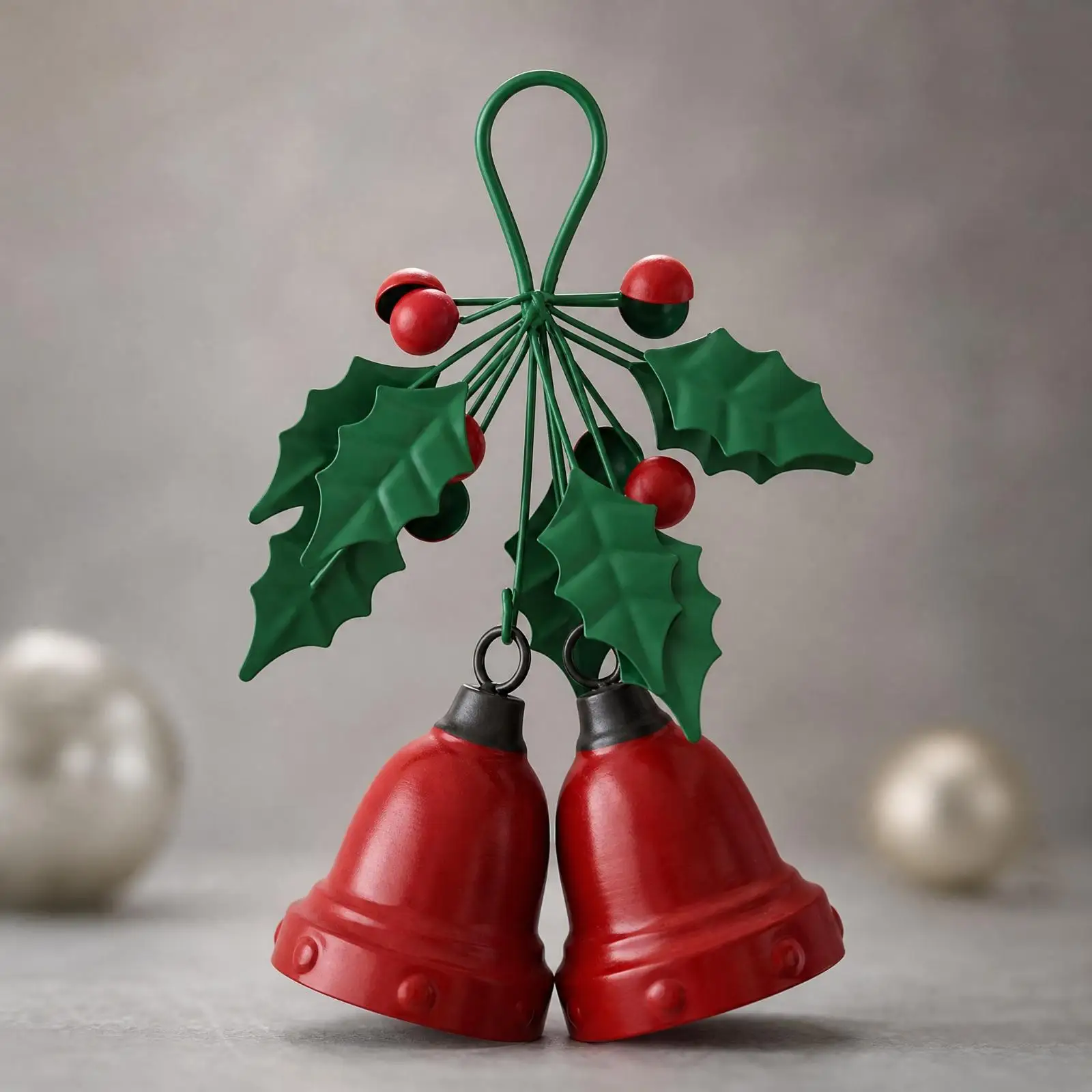 Metal Christmas Bell with Holly Leaves Berries Festive Iron Christmas Bell Ornament Ready to Hang Lightweight